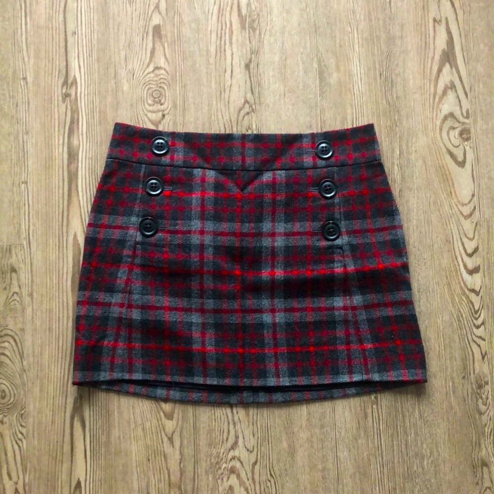 NWOT GAP Wool Gray Red Plaid Lined Skirt, 2